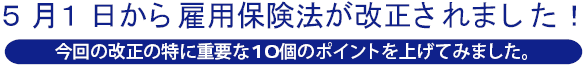 ５月１日から雇用保険法が改正されました！／今回の改正の特に重要な10個のポイントを上げてみました。